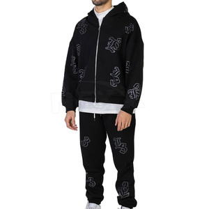 Winter Plus Size Eco-Friendly Solid Color <b>Men's</b> Rhinestone Tracksuits-Breathable Windproof Adult Street Wear - Product Image 1