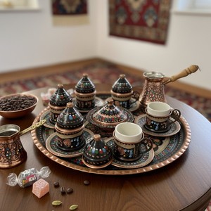 High Quality 6-Person Copper Enamel Work Erzincan <b>Cup</b> <b>Set</b> Personalized 200ml Coffee Drinkware and 1000ml Coffee <b>Sets</b>" - Product Image 3