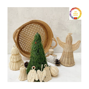 Juego de adornos navideños de ratán hechos a mano bohemios, decoración colgante de árbol de mimbre Natural rústico para vacaciones, hogar y fiesta - Product Image 1