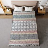 Vente directe usine – Plaid d'hiver multicolore 100 % coton, doux, confortable, écologique, respirant, tissé, imprimé à la main en Inde