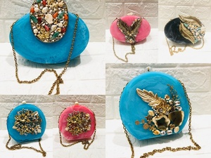Bolso de noche de diseñador hecho a mano para mujer, eslinga nupcial exclusiva con patrón de piedra de resina, estilo de moda recién llegado - Product Image 2