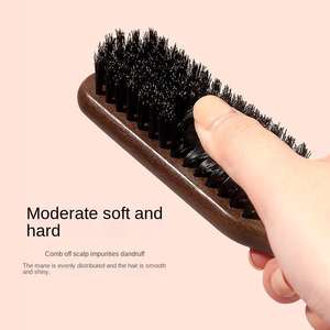 Nouvelle brosse à barbe pour homme en bois massif avec poils de sanglier, manche long, peigne pour le nettoyage du visage, les favoris et le rasage - Product Image 5