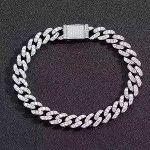 Cadena cubana Real de 10MM Iced Out Round Cut Moissanite Hip Hop Collar Plata/Chapado en oro Bling Jewelry para eventos de regalo de moda - Product Image 4