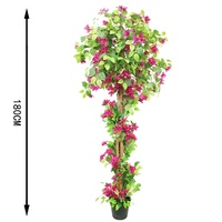 Arbre artificiel de bougainvillier rouge de 180 cm de haut avec 3 tiges, 432 fleurs éclatantes et 1440 feuilles luxuriantes, grand arbre fleuri réaliste