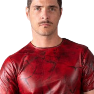 T-shirt en cuir rouge vieilli effet faux cuir pour homme, style clubwear fétiche, col rond, haut tendance - Product Image 5