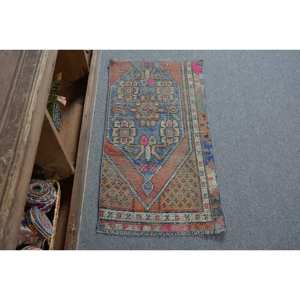 Tapis Ethnique Bleu Orange Turc Vintage 16X31 Pieds Rectangle Classique Patchwork Design Laine Polyester pour Entrée Salon Latex - Product Image 1