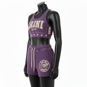 Ensemble shorty femme en coton polyester French Terry violet avec logo sérigraphié en relief et empiècement étoile contrastant - Product Image 4