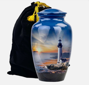 Urna Funeraria de Metal (Latón/Aluminio) con Diseño de Faro, para Cenizas Humanas de Adultos - Product Image 6