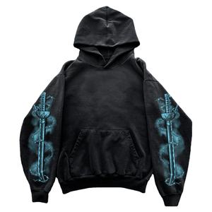 Sweat à capuche personnalisé imprimé épée, délavé à l'acide, style streetwear, coupe oversize, en molleton 100% coton, vente en gros OEM - Product Image 4