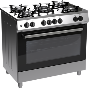 Cuisinière à gaz encastrable 5 brûleurs avec triple brûleur central, plaque vitrocéramique blanche, four en verre noir, appareil de cuisine - Product Image 2