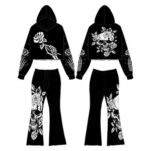 Hot bán unisex hoodie & Sweatpants 2 mảnh hip hop hoodie Sweatpants cotton giản dị chân rộng in với túi sweatsuit Y2K