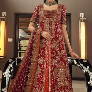 NEW LATEST INDIAN/PAKISTANI HEAVY <b>BRIDAL</b> <b>JACKET</b> WITH LEHENGA DRESS Embellished WITH CRYSTAL GLASS BEADS,STONE,DABKA Work @ 2023 - Product Image 1