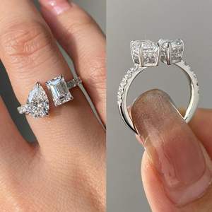 ดีไซน์หินสองก้อนรูปลูกแพร์และมรกตแบบ3.09TCW VVS Moissanite หมั้น Ring10K ทองคำ14K 18K - Product Image 2