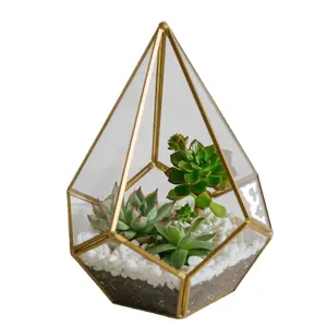 جودة تصدير تصميم بسيط الزجاج Terrarium الانتهاء من الذهب سعر الجملة إطار الحديد الزجاج زهرية الغزارة