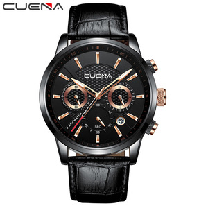 Montres pour hommes <span class=keywords><strong>CUENA</strong></span> 6805, analogiques à quartz, bracelet en cuir, chronomètre, aiguilles luminescentes, calendrier, étanches à 30 m, montres tendance pour hommes - Product Image 2