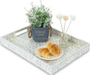 Handcrafted Modern Mother Pearl Wooden Inlay Work Eco-friendly Luxury Rectangle Serving Tray for Hotels Restaurants Decorative - Product Image 1