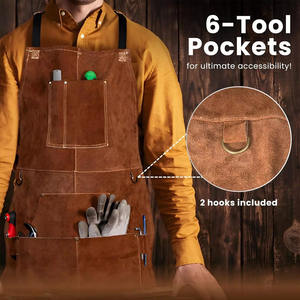 Genuine <b>Leather</b> Canvas <b>Apron</b> Premium Quality Welding Protective Gear Brown Heat Spark Resistant Heavy Duty Barbeque Unisex Snap - Product Image 3