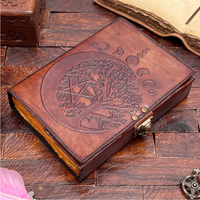 Phase de lune et arbre de vie pentagramme en relief Livre des ombres Grimoire Vintage Leather Journal hardcover Magic Spell Notebook