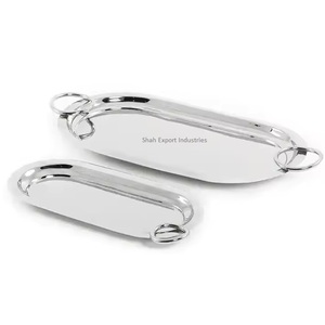 Oval Shape Metal Tabletop Food Serving <b>Tray</b> With Handle Silver Plated for Restaurant Food and <b>Drinks</b> Serving <b>Tray</b> - Product Image 1