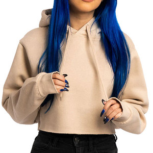 Sudadera con capucha transpirable antiarrugas OEM para mujer, jersey con cordón personalizado, recién llegado, sudadera recortada desgastada con dobladillo crudo - Product Image 4