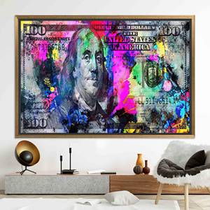 Impresión en Lienzo de Billetes Vibrantes: Elegante Decoración de Pared para Oficina, Lienzo con Marco Dorado - Product Image 1