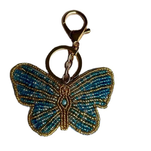 Couleur bleue belle perle brodée à la main porte-clés broderie zari porte-clés d'Inde - Product Image 1