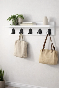 <b>Wall</b> <b>Mounted</b> Wooden <b>Shelf</b> with Hooks Entryway Coat Rack Decorative <b>Wall</b> Organizer White Color - Product Image 4