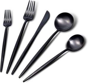 Juego de cubiertos de lujo de alta calidad, juego de cubiertos negros de 5 piezas, juego de cubiertos de acero inoxidable - Product Image 6