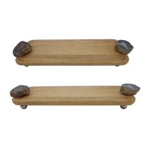 Plateau décoratif rectangulaire avec poignée en pierre d'agate, plateau d'affichage en bois de meilleure qualité, nouveau Style, taille brillante, plateau/support de produit - Product Image 1