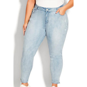 Vente chaude Nouveautés Femmes XL Plus La Taille Bleu Denim Coupe Droite Skinny Pantalon Haute Respirant Lavé Adoucissant High Street - Product Image 1