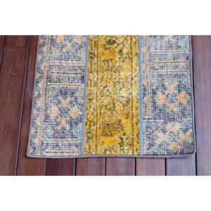 Vintage Turkish Rug 1.7x3.6 ft, <b>Yellow</b> Bordered <b>Wool</b> Rug - Product Image 5