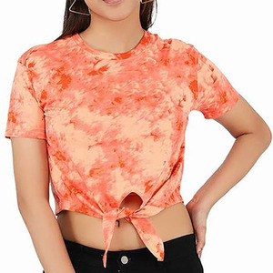 Streetwear personnalisé Logo respirant femmes haut court chemise cravate teinture coton tissu dames Fitness hauts - Product Image 4