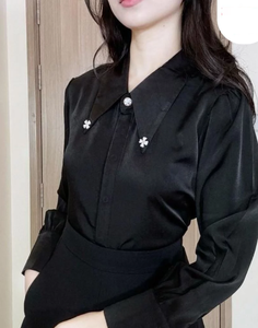Blusa de Satén Verde con Cuello en V y Lazo, Manga Tres Cuartos, Camisa Formal para Mujer, Color Sólido, Antiarrugas, Ropa de Primavera - Product Image 2