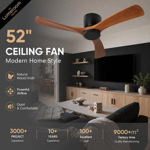 52 Inch Modern Wood <b>Ceiling</b> <b>Fan</b> No Light APP <b>Control</b> Low Profile Quiet DC Motor <b>Ceiling</b> <b>Fan</b> for Hotel - Product Image 1