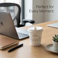Vasos de papel desechables de doble pared con logo personalizado del fabricante, recubiertos, de 12 oz, para café caliente para llevar, con tapas y pajitas