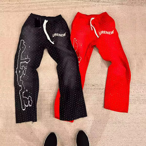 Custom Logo 100% Cotton Fleece Sweatpants <b>Man</b> Trouser <b>Jogger</b> Pants Streetwear Embroidered Flat Double Waist Sweatpants - Product Image 3