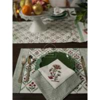 Serviettes de table carrées modernes Arzoo en satin de lin imprimé à la main rouge/vert 16x16 en coton doux, lot de 2/4/6 pour dîners et réceptions