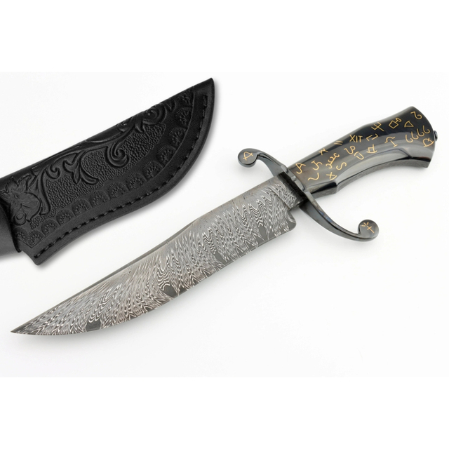 New Wholesale Custom High Quality OEM/ODM Handmade Outdoor Bowie Hunting Knife San Mai Damascus Steel Blade Metallic Handle