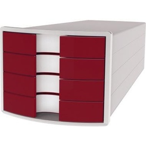 HAN Impuls 4-<b>Drawer</b> Box Light Gray Housing with Red <b>Drawers</b> DIN A4 & DIN C4 Polystyrene Organizer for Desktop & <b>Drawers</b> - Product Image 1