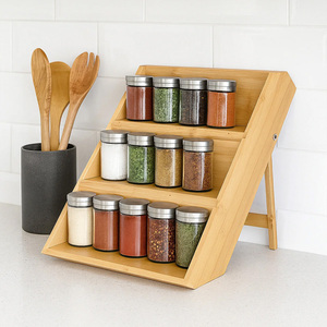 Estante Plegable de Bambú para Especias, Montado en la Pared, 35x25cm, Moderno Organizador de Cocina Multifuncional de 3 Niveles - Product Image 3
