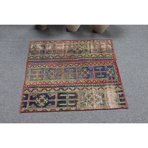 พรมวินเทจ ขนาด 2.6x2.9 ฟุต พรมตุรกี สีน้ำเงินแดงลายจุด พรมขนสัตว์ - Product Image 3