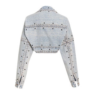 Veste en jean courte à manches longues pour femmes, streetwear décontracté, vente en gros, boléro, vêtements d'extérieur avec rivets cloutés, veste en jean courte - Product Image 3