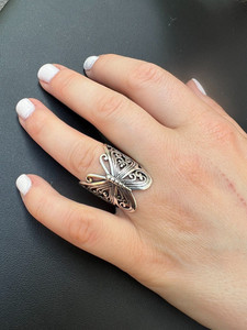 Anillo de mariposa de estilo Vintage para mujer, Plata de Ley 925 sólida, acabado en rodio oxidado grande, Material de acero inoxidable a la moda - Product Image 3