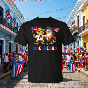 T-Shirt Americana Puerto Ricana con Bandiera di Porto Rico e USA, Design Personalizzabile Promozionale - Product Image 3