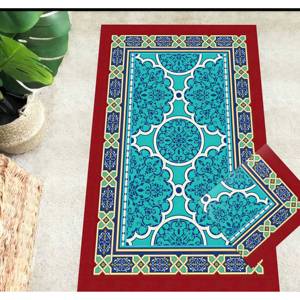 Blue & Red Islamic Prayer <b>Rug</b>: Non-Slip Muslim <b>Rug</b>, Printed <b>Rug</b>,Nonwoven <b>Thin</b> <b>Rug</b> - Product Image 3
