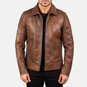 Chaqueta de Cuero de Primera Calidad al por Mayor, Chaqueta de Cuero Marrón Genuino de Cordero Desgastado para Hombre - Product Image 2