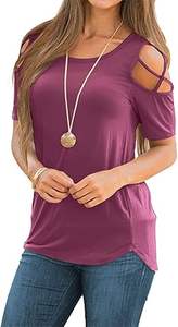 Vente en gros T-shirts d'été de haute qualité pour femmes Tunique à manches courtes T-shirt à bretelles et épaules dénudées - Product Image 4