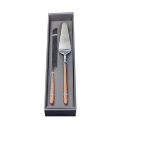 Juego de pastel y servidor de acero inoxidable con mango de madera para uso en restaurantes al mejor precio - Product Image 3