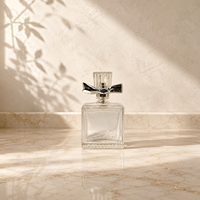 Flacon pulvérisateur de parfum en verre transparent de 25 ml, 35 ml, 50 ml, forme galet, avec bouchon à vis, pompe en aluminium et nœud papillon ABS