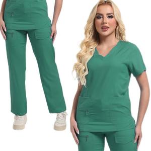 Unisex Multicolor cuello pico manga corta paño aguja-Detección Scrub enfermera Top pantalones conjuntos con accesorios para mascotas uso hospitalario - Product Image 5